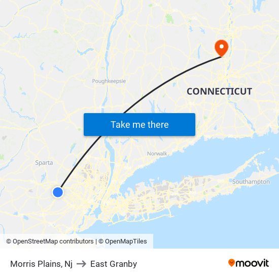 Morris Plains, Nj to East Granby map