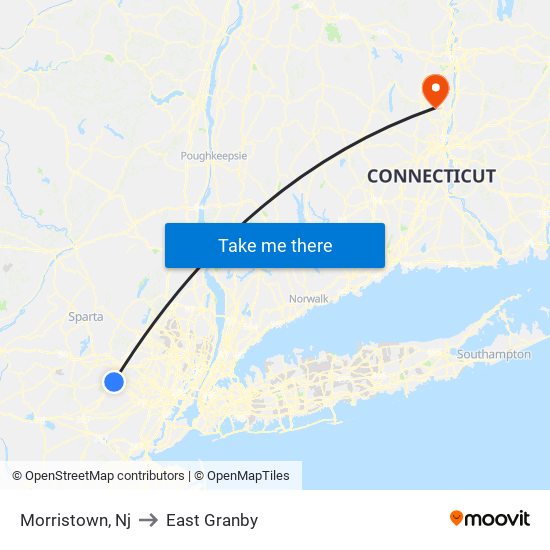 Morristown, Nj to East Granby map