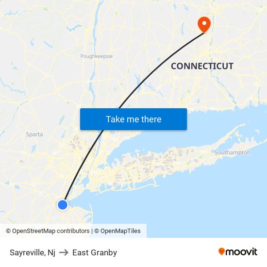 Sayreville, Nj to East Granby map