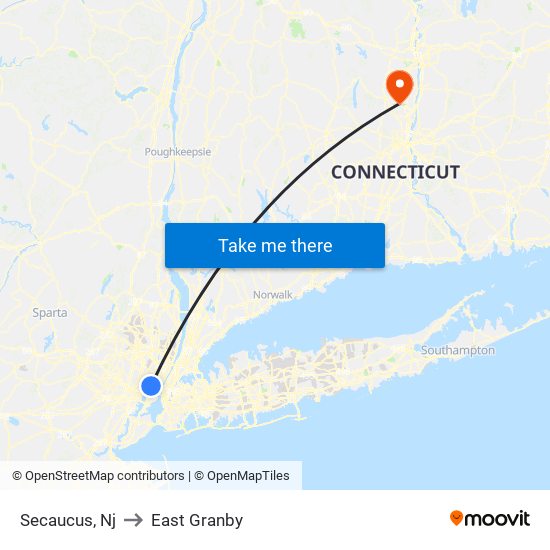 Secaucus, Nj to East Granby map