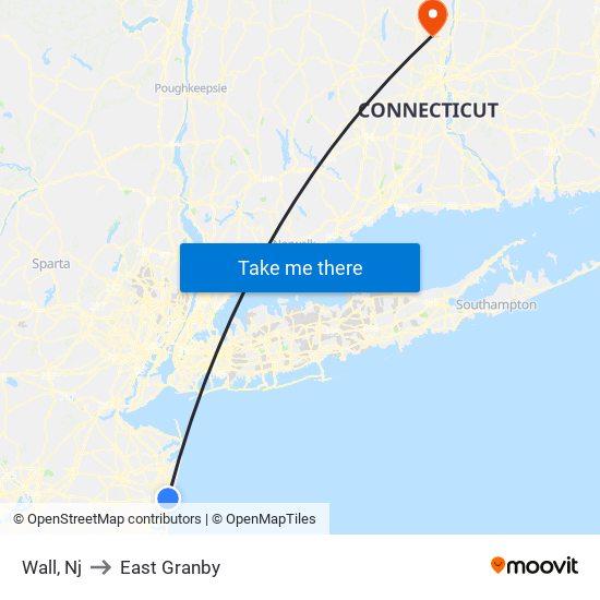 Wall, Nj to East Granby map