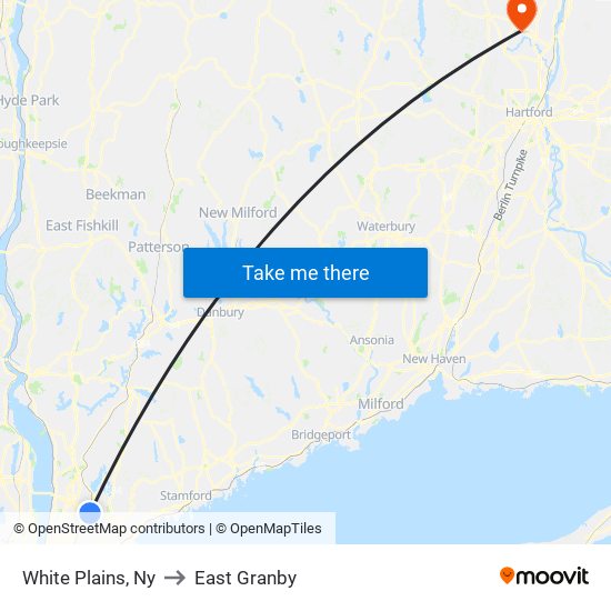 White Plains, Ny to East Granby map