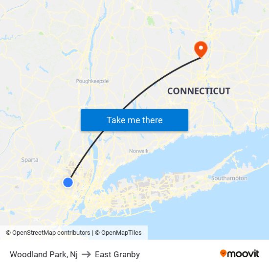 Woodland Park, Nj to East Granby map