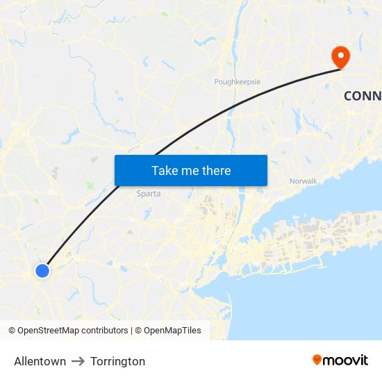 Allentown to Torrington map