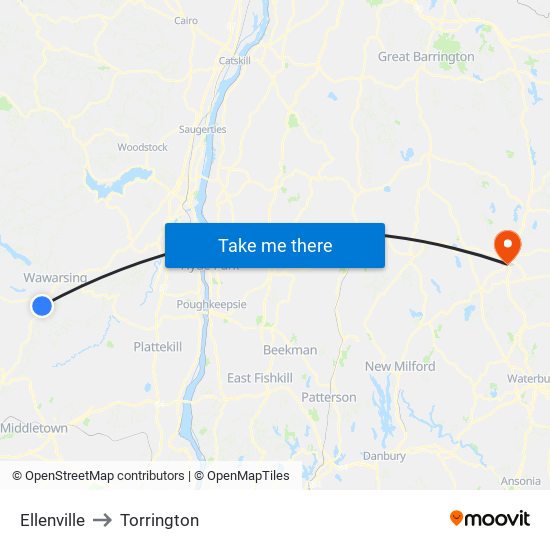 Ellenville to Torrington map