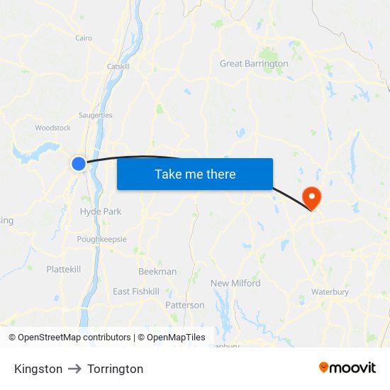 Kingston to Torrington map