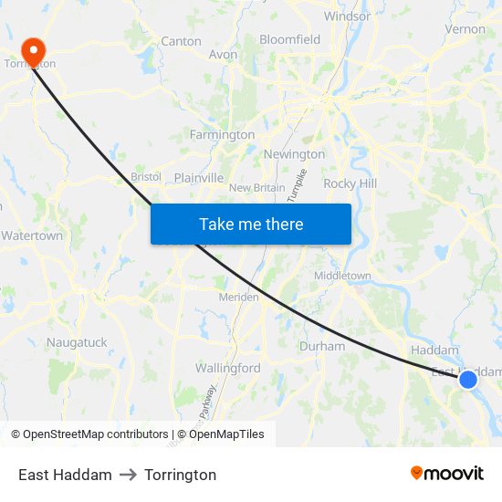 East Haddam to Torrington map