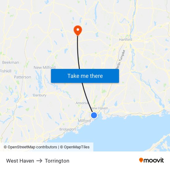 West Haven to Torrington map