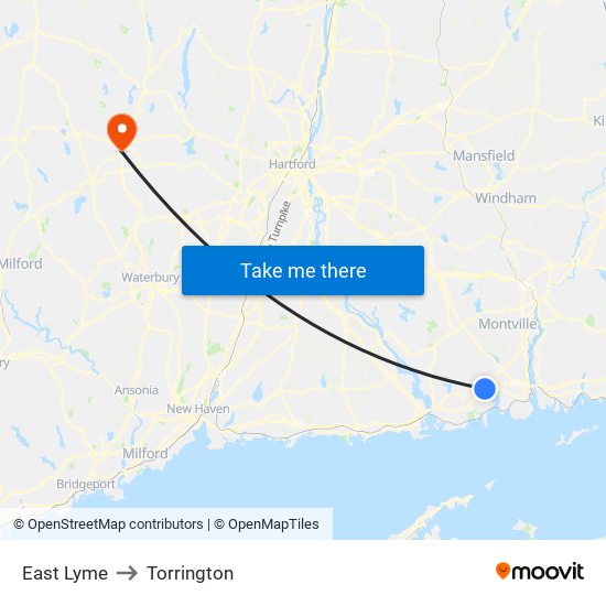 East Lyme to Torrington map