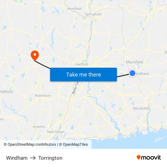 Windham to Torrington map