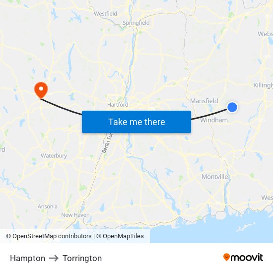 Hampton to Torrington map