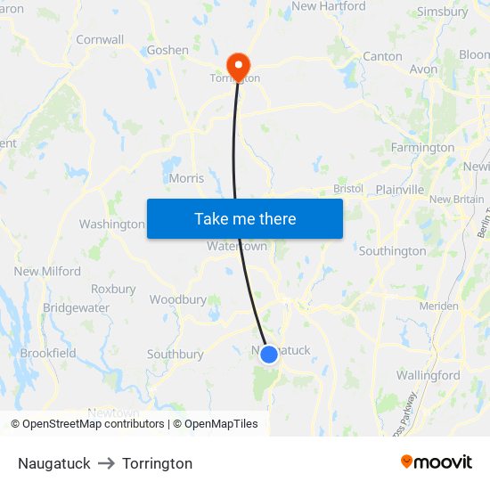 Naugatuck to Torrington map