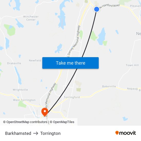 Barkhamsted to Torrington map