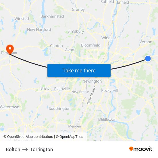 Bolton to Torrington map