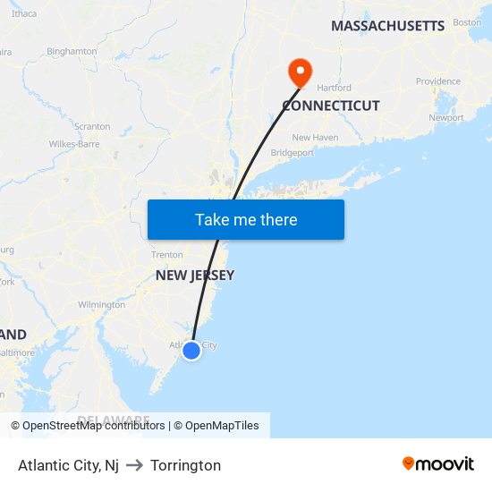 Atlantic City, Nj to Torrington map