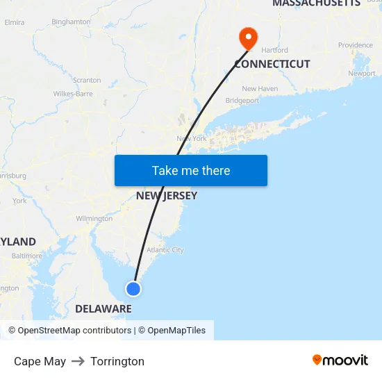 Cape May to Torrington map