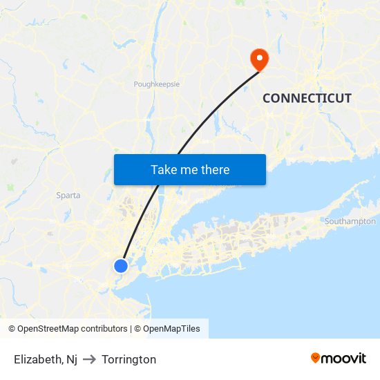 Elizabeth, Nj to Torrington map