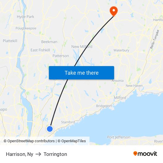 Harrison, Ny to Torrington map