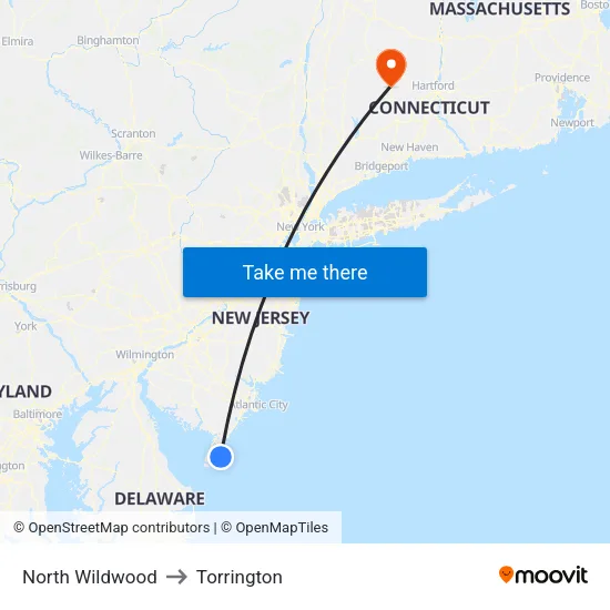 North Wildwood to Torrington map