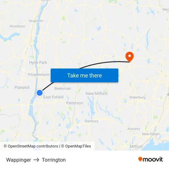 Wappinger to Torrington map