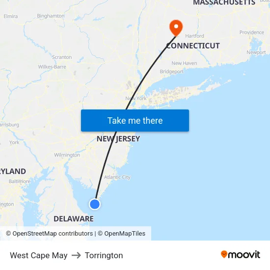West Cape May to Torrington map