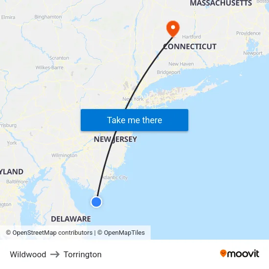 Wildwood to Torrington map