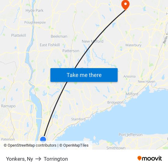 Yonkers, Ny to Torrington map