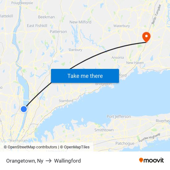 Orangetown, Ny to Wallingford map