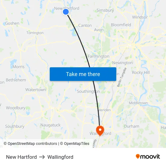 New Hartford to Wallingford map