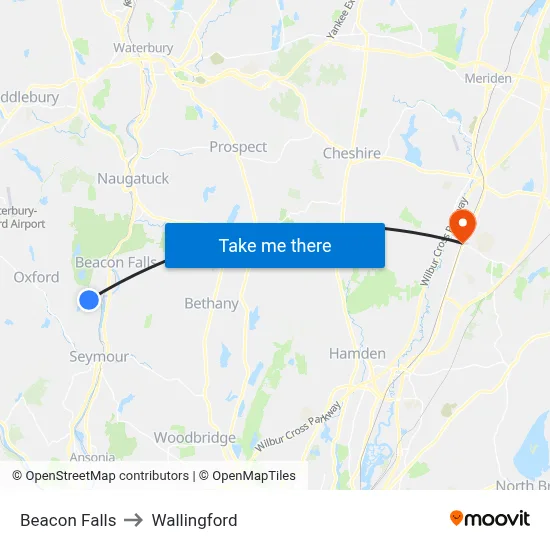 Beacon Falls to Wallingford map
