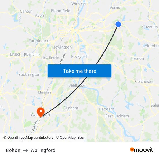 Bolton to Wallingford map