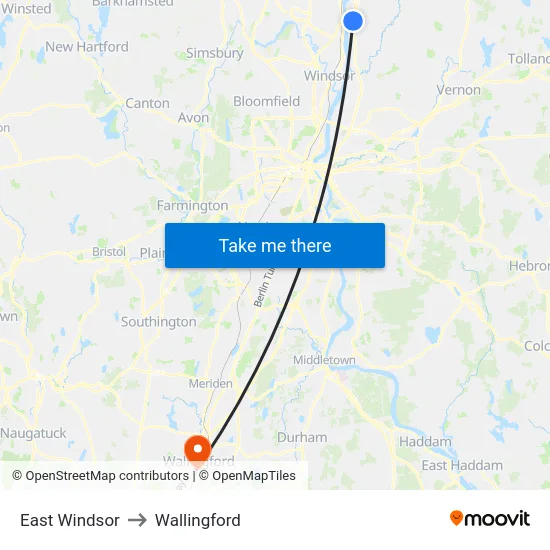 East Windsor to Wallingford map