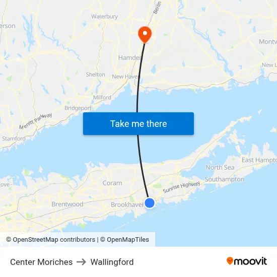 Center Moriches to Wallingford map