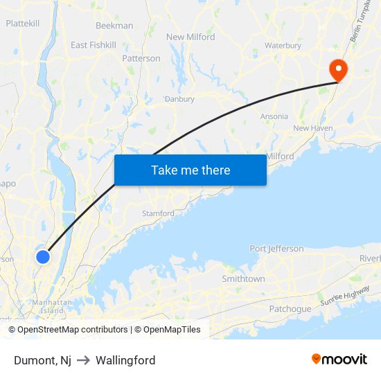 Dumont, Nj to Wallingford map