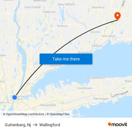 Guttenberg, Nj to Wallingford map