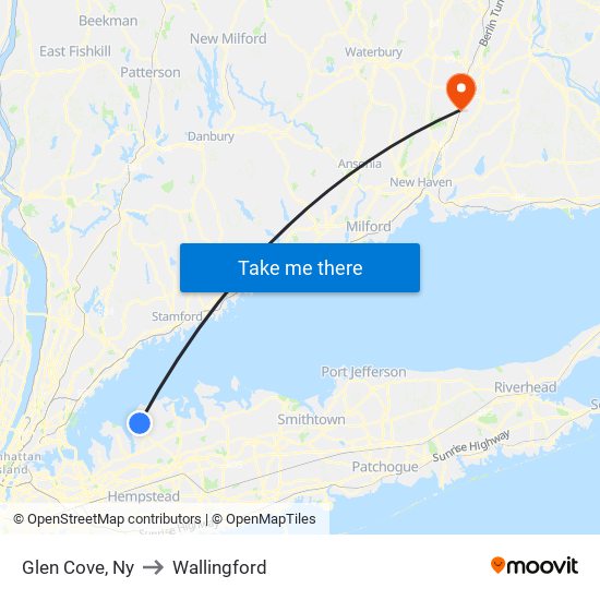 Glen Cove, Ny to Wallingford map