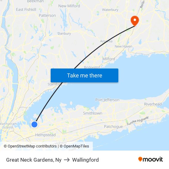 Great Neck Gardens, Ny to Wallingford map