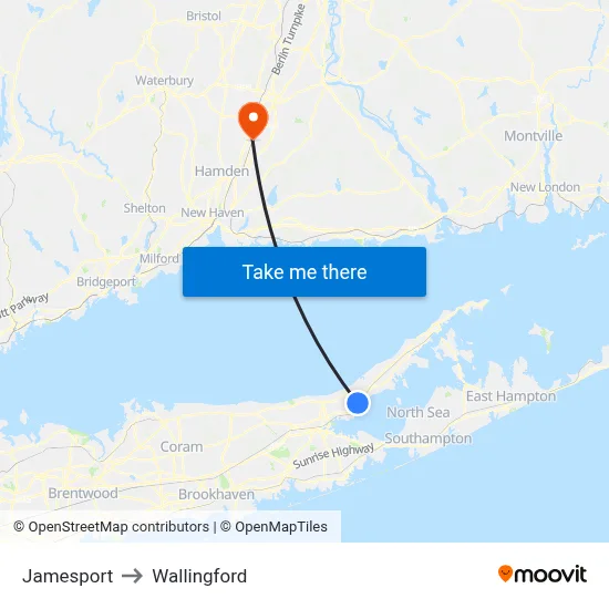 Jamesport to Wallingford map