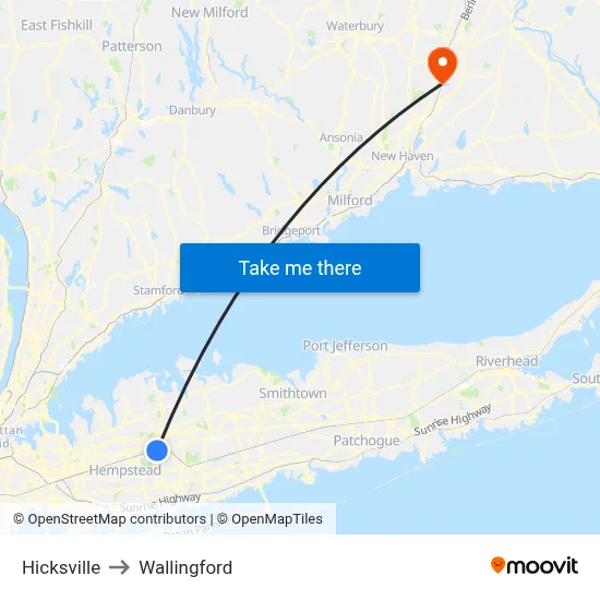 Hicksville to Wallingford map