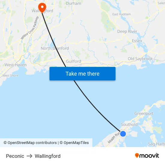 Peconic to Wallingford map
