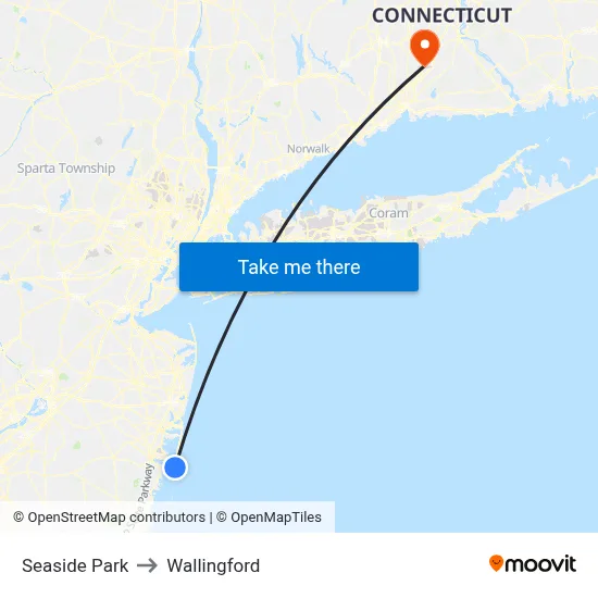 Seaside Park to Wallingford map
