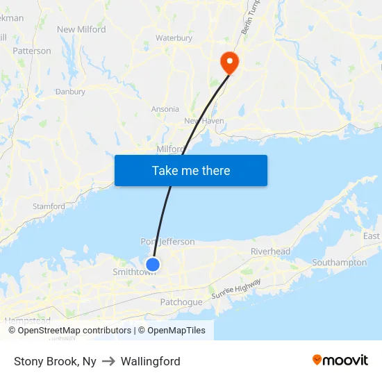 Stony Brook to Wallingford map