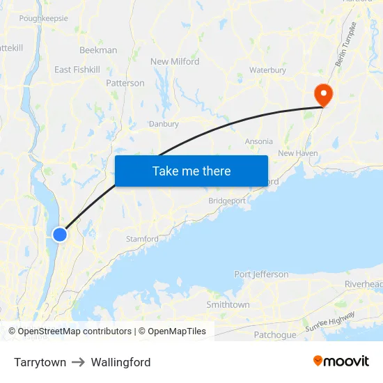 Tarrytown to Wallingford map