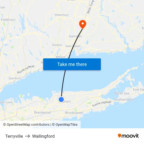 Terryville to Wallingford map