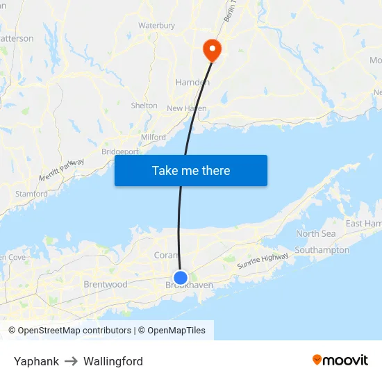 Yaphank to Wallingford map