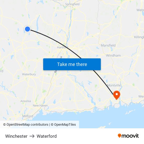 Winchester to Waterford map