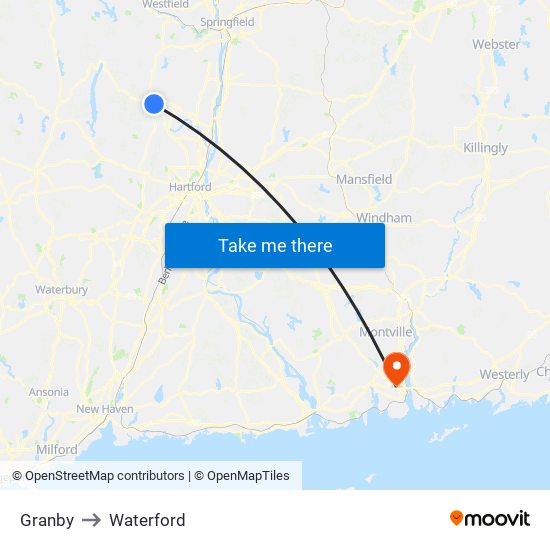 Granby to Waterford map