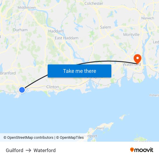 Guilford to Waterford map