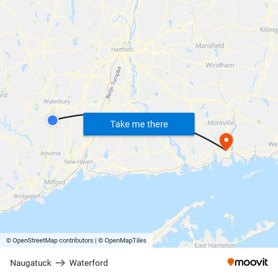 Naugatuck to Waterford map