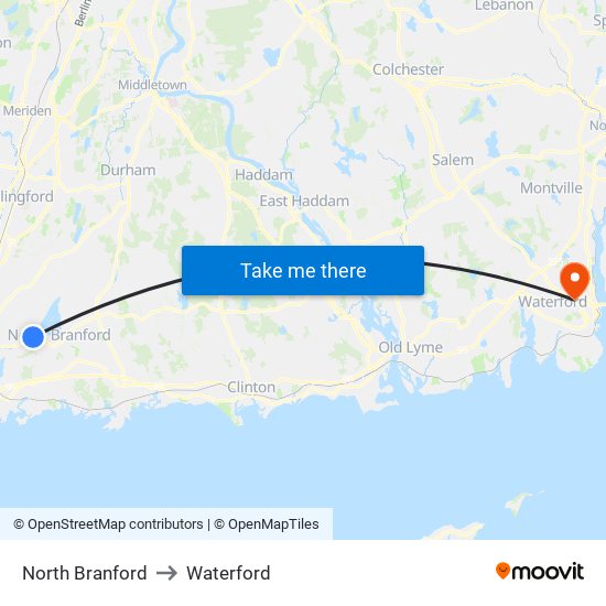 North Branford to Waterford map